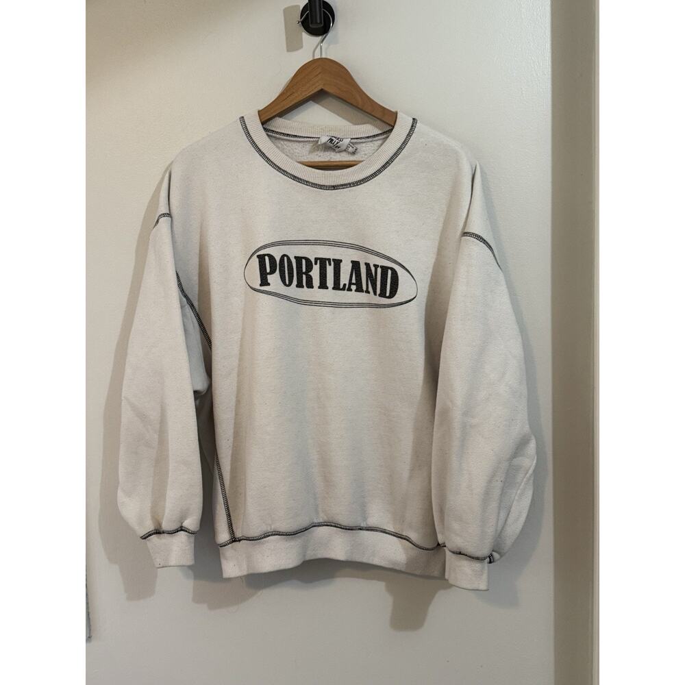 Princess Polly Sweatshirt Women’s 4 White Black Oversized Portland Pullover Crew
